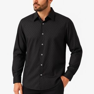 Calvin‎ Klein Black Plain Striped Button Up Long Sleeve Collared Shirt XL Mens